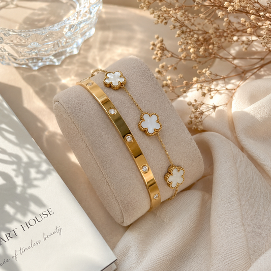 White Clove & Gold studded bangle bracelet Combo