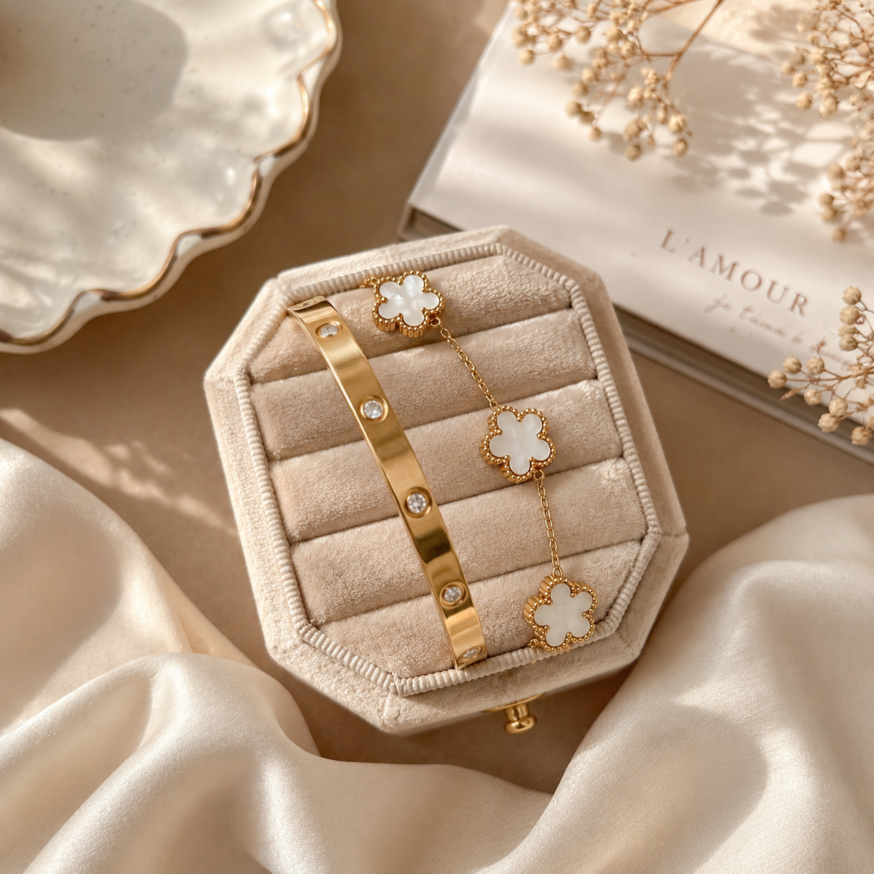 White Clove & Gold studded bangle bracelet Combo