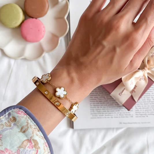 White Clove & Gold studded bangle bracelet Combo